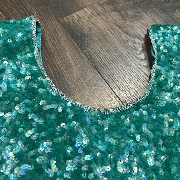VINTAGE Nippn Nights sequin iridescent green dress Size 10 - Picture 5 of 9